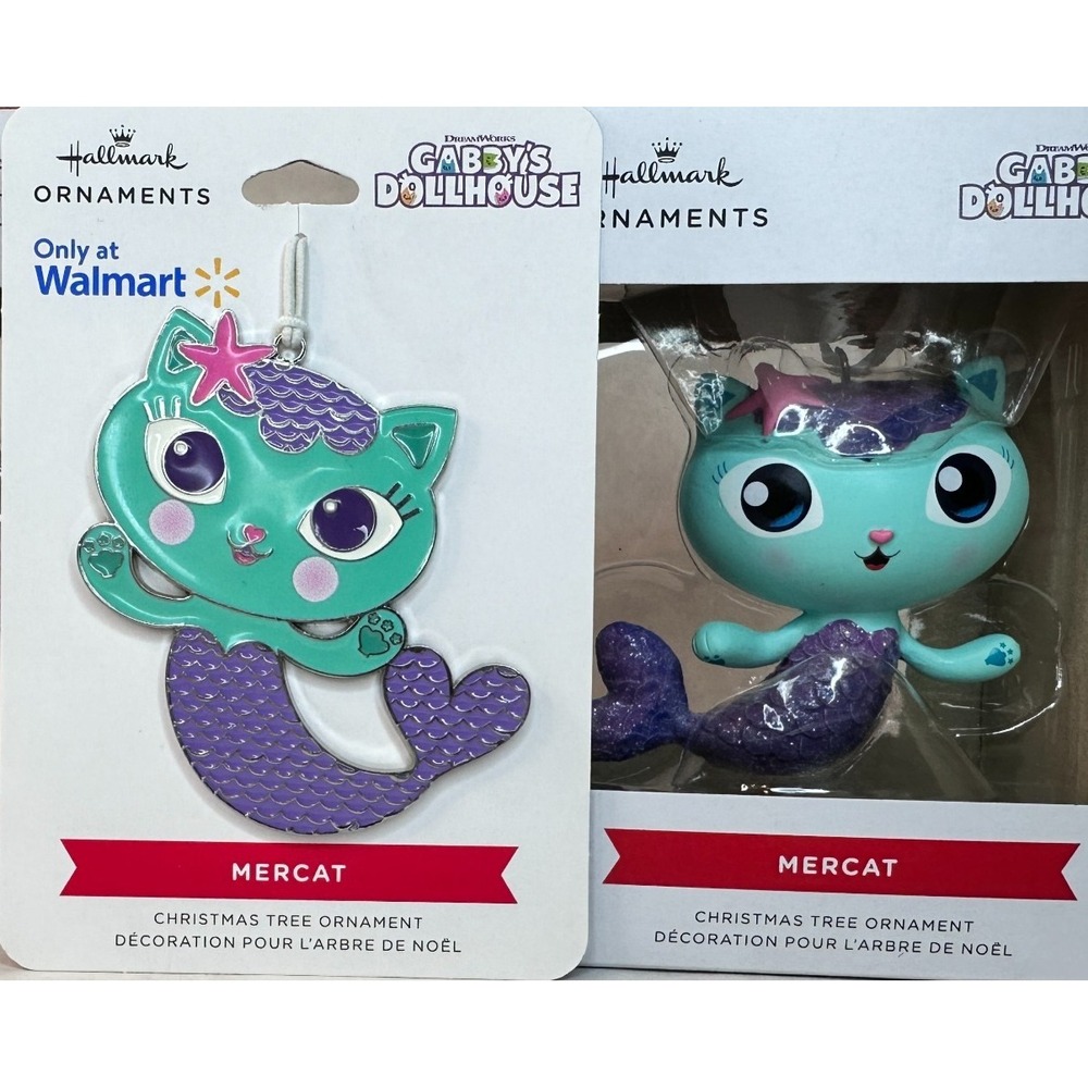 Gabbys Dollhouse Mercat Hallmark Dreamworks Christmas Ornaments Set of 2 NEW Box